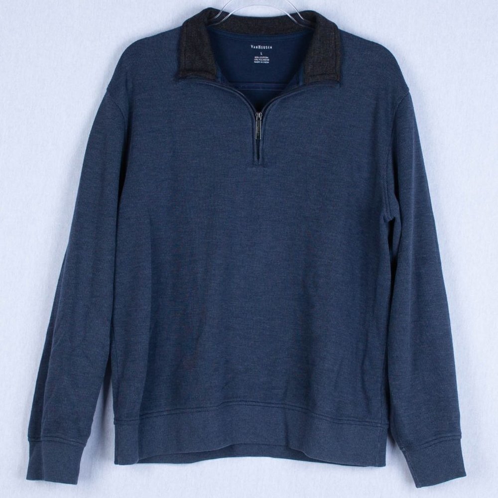 Van Heusen Mens‎ Blue Quarter Zip Pullover Sweater Size Large Office Staple
